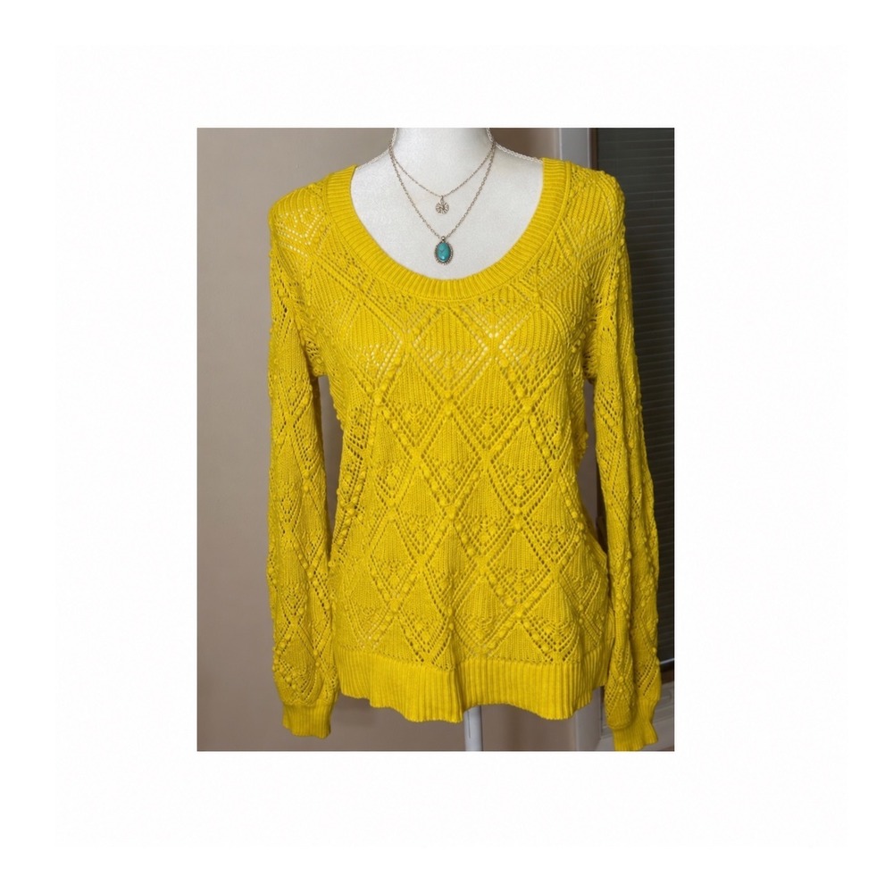 LOFT Sweater 100% Cotton Medium Yellow Excellent Pointelle Boho